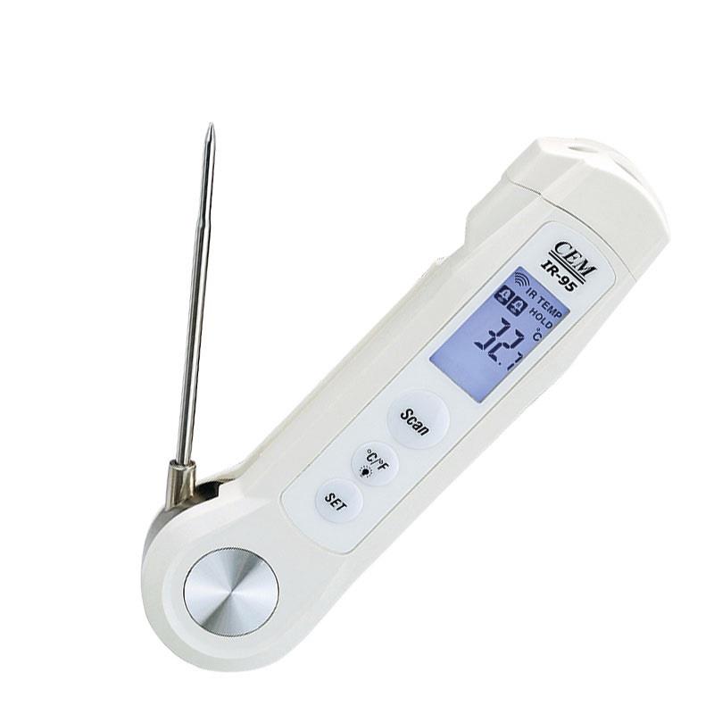 دماسنج نفوذی تاشو و دماسنج غیرتماسی دریک دستگاه <br/><br/>یک دماسنج غیرتماسی لیزری(مادون قرمز) و تماسی توسط پراب برای خواندن دمای نفوذی، بخصوص در مواد غذایی و industry tools-hardware tools-hardware