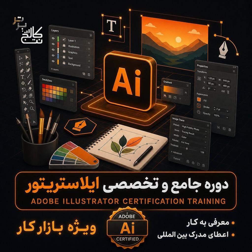 آموزش گرافیک ایلستریتور + استخدام در نت کالج برتر<br/><br/>ایلاستریتور؛ ابزارِ نان‌آورِ دنیای گرافیک<br/><br/>آیا می‌دانستید اکثر لوگوهای برندهای بزرگ و پوسترهای تبلی services educational educational