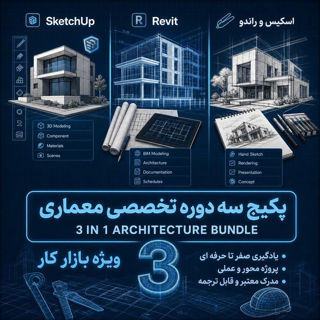آموزش پک معماری + استخدام در نت کالج برتر <br/><br/>دوست داری یه معمار حرفه‌ای بشی که می‌تونه از ایده‌پردازی با قلم تا مدلسازی سه‌بعدی و تحویل مدارک اجرایی رو services educational educational