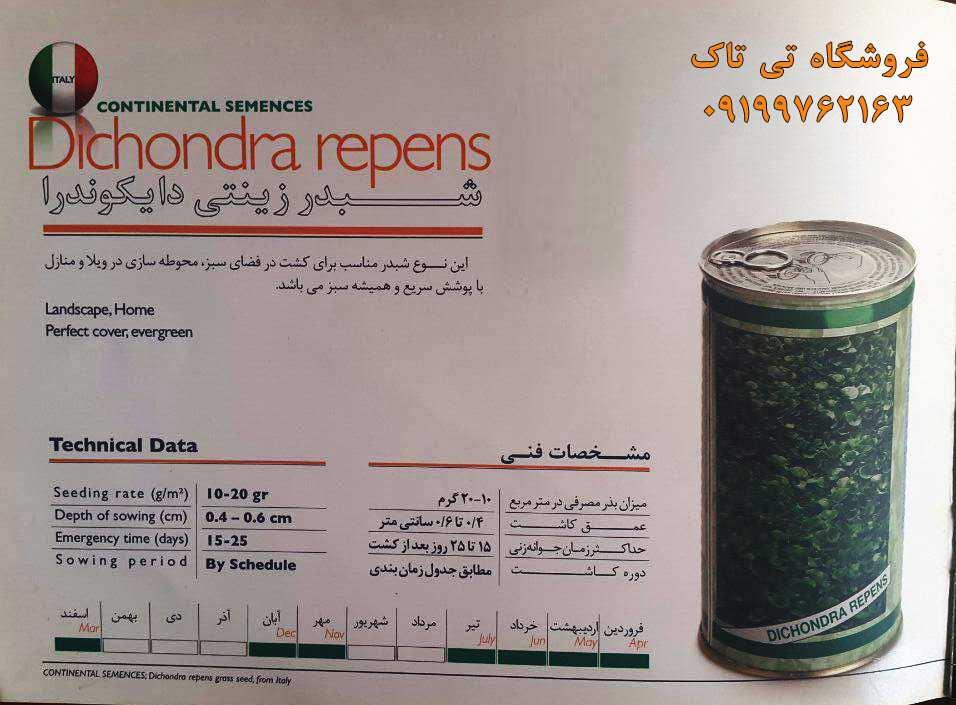 بذر شبدر زینتی دایکوندرا <br/><br/>گروه صنعتی تجاری تی تاک : <br/>توزیع بذر شبدر زینتی دایکوندرا<br/><br/>مشخصات بذر چمن شبدر دایکوندرا: <br/><br/>  - مناسب برای کشت در فضای سبز  industry other-industries other-industries